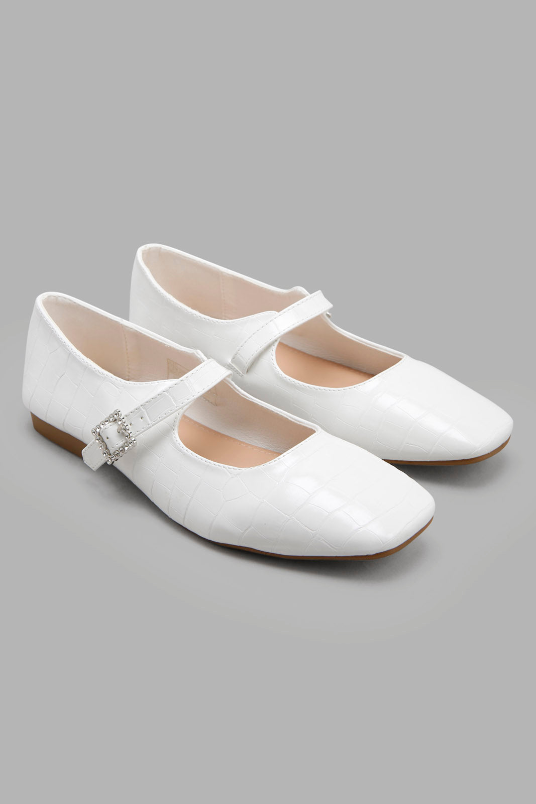 Redtag-White-Diamante-Buckle-Ballerina-Category:Shoes,-Colour:White,-Deals:New-In,-Filter:Women's-Footwear,-New-In-Women-FOO,-Non-Sale,-S22C,-Section:Women,-Women-Shoes-Women's-