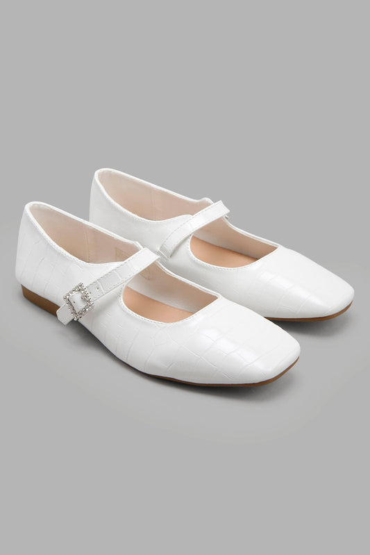 Redtag-White-Diamante-Buckle-Ballerina-Category:Shoes,-Colour:White,-Deals:New-In,-Filter:Women's-Footwear,-New-In-Women-FOO,-Non-Sale,-S22C,-Section:Women,-Women-Shoes-Women's-