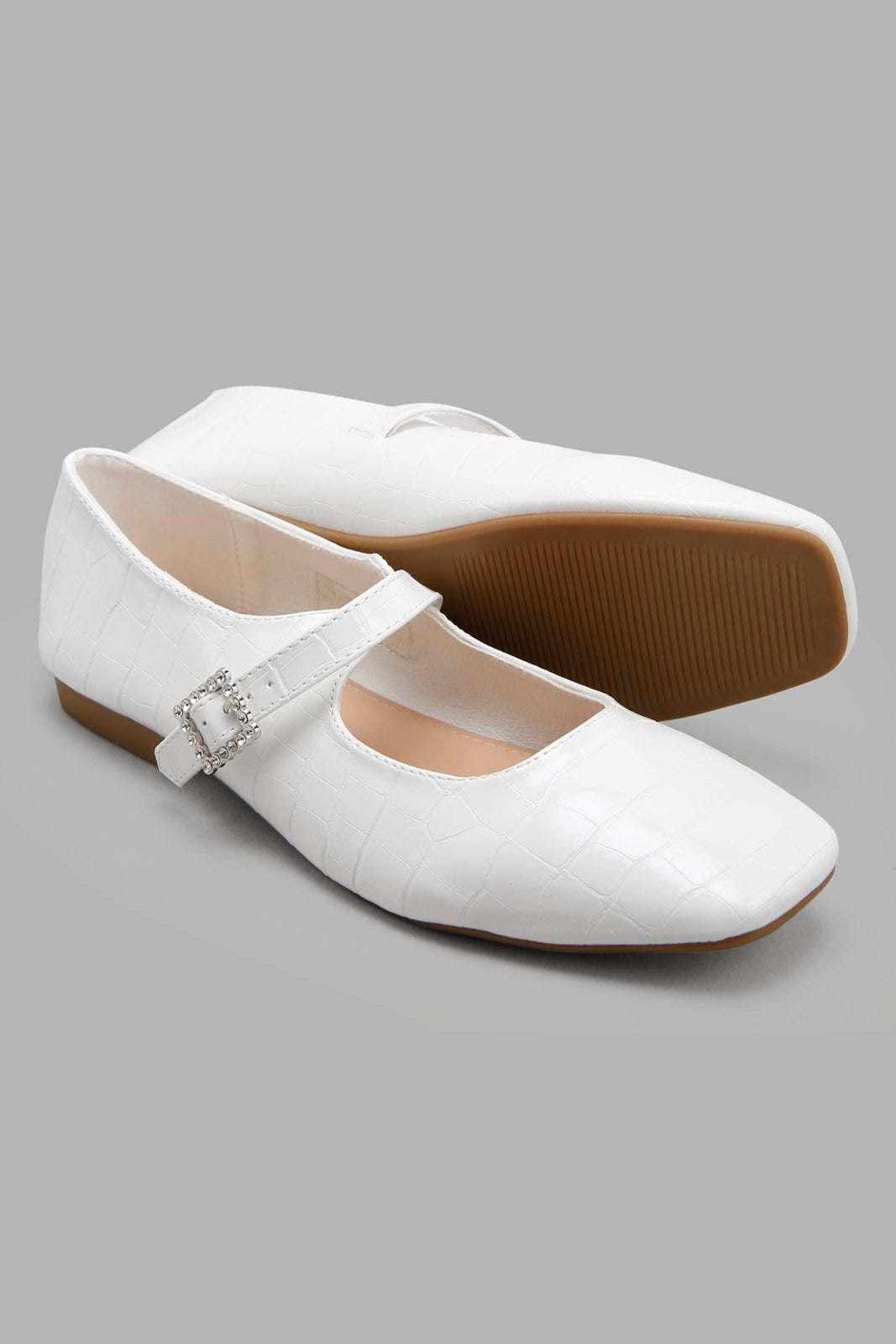 Redtag-White-Diamante-Buckle-Ballerina-Category:Shoes,-Colour:White,-Deals:New-In,-Filter:Women's-Footwear,-New-In-Women-FOO,-Non-Sale,-S22C,-Section:Women,-Women-Shoes-Women's-