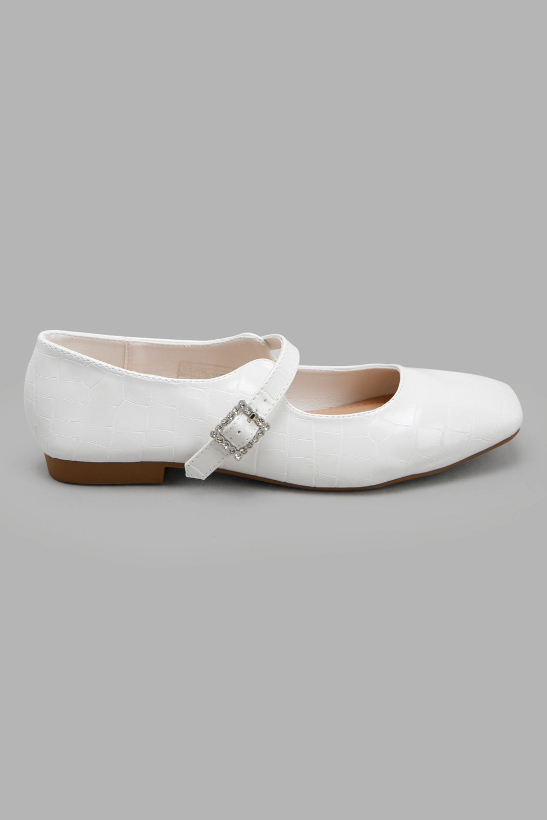 Redtag-White-Diamante-Buckle-Ballerina-Category:Shoes,-Colour:White,-Deals:New-In,-Filter:Women's-Footwear,-New-In-Women-FOO,-Non-Sale,-S22C,-Section:Women,-Women-Shoes-Women's-