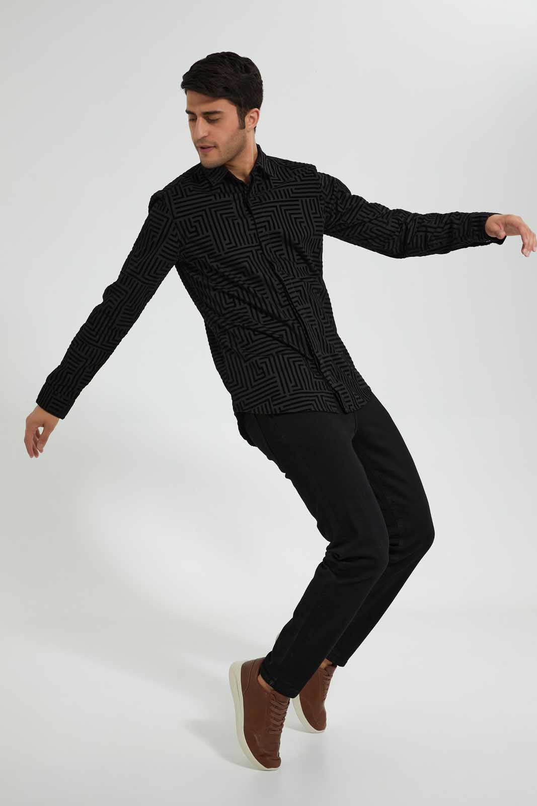 Redtag-Black-Printed-Flock-PrinT-Shirt-Casual-Shirts-Men's-