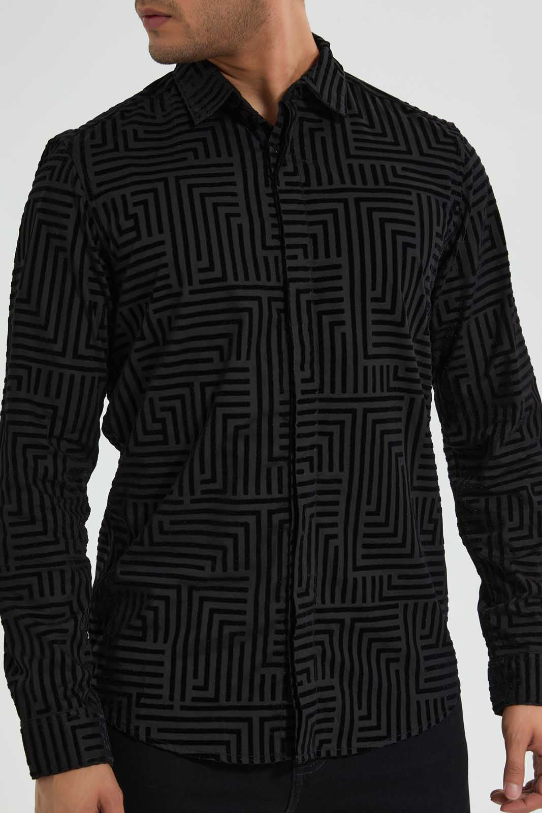 Redtag-Black-Printed-Flock-PrinT-Shirt-Casual-Shirts-Men's-