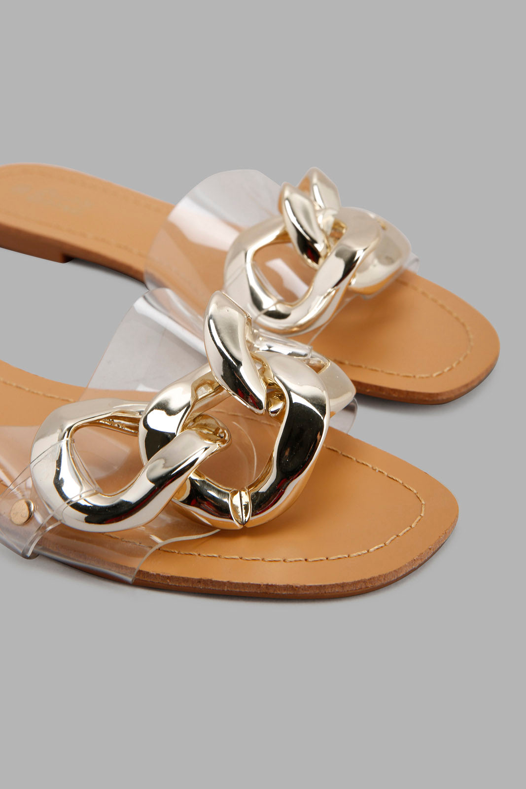 Redtag-Gold-Chain-Mule-On-Vinyl-Upper-Category:Sandals,-Colour:Gold,-Deals:New-In,-Filter:Women's-Footwear,-LEC-Sandals,-New-In-Women-FOO,-Non-Sale,-Section:Women,-W22A-Women's-