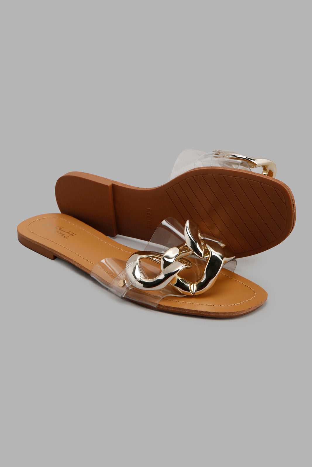 Redtag-Gold-Chain-Mule-On-Vinyl-Upper-Category:Sandals,-Colour:Gold,-Deals:New-In,-Filter:Women's-Footwear,-LEC-Sandals,-New-In-Women-FOO,-Non-Sale,-Section:Women,-W22A-Women's-