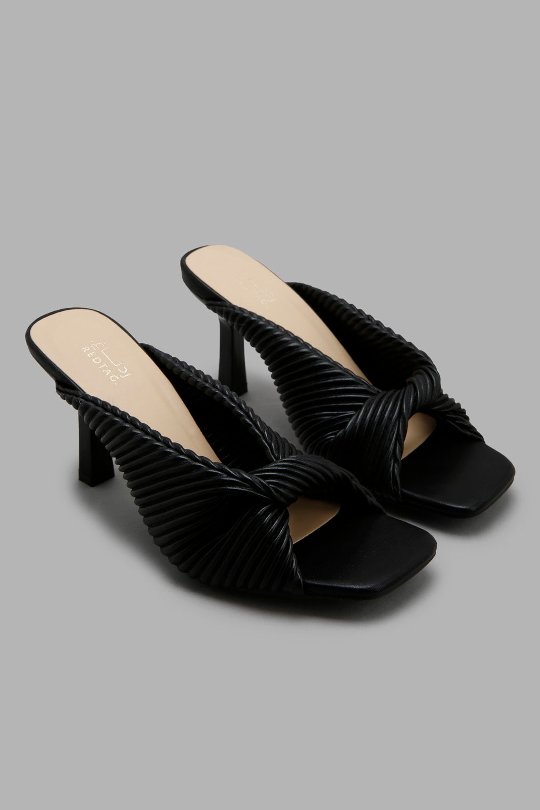 Redtag-Black-Pleat-Heel-Mule-Category:Sandals,-Colour:Black,-Deals:New-In,-Filter:Women's-Footwear,-LEC-Sandals,-New-In-Women-FOO,-Non-Sale,-S22C,-Section:Women-Women's-