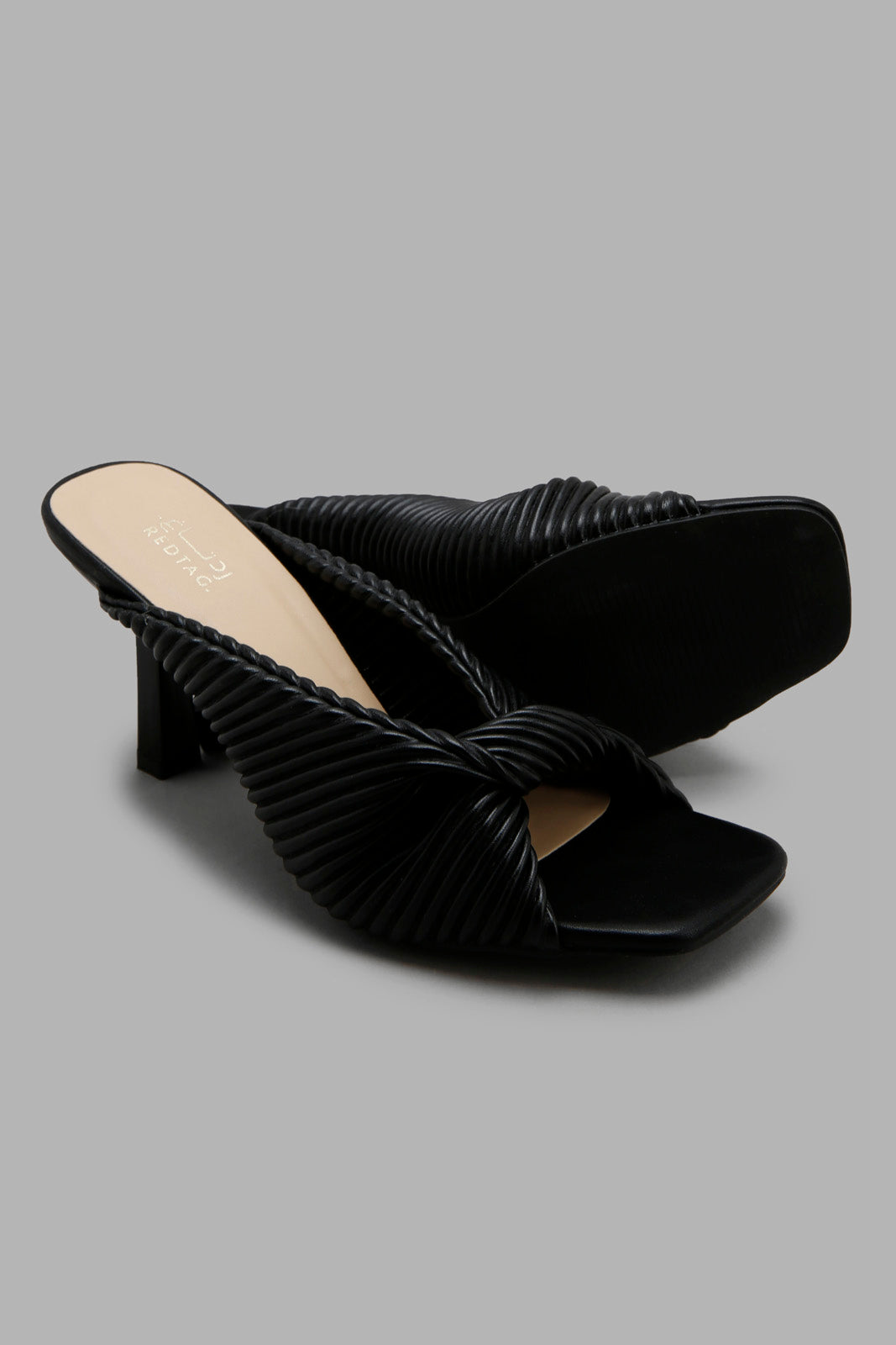 Redtag-Black-Pleat-Heel-Mule-Category:Sandals,-Colour:Black,-Deals:New-In,-Filter:Women's-Footwear,-LEC-Sandals,-New-In-Women-FOO,-Non-Sale,-S22C,-Section:Women-Women's-