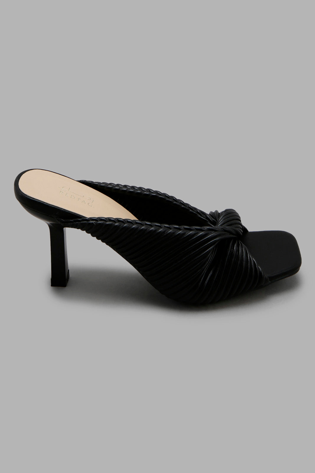 Redtag-Black-Pleat-Heel-Mule-Category:Sandals,-Colour:Black,-Deals:New-In,-Filter:Women's-Footwear,-LEC-Sandals,-New-In-Women-FOO,-Non-Sale,-S22C,-Section:Women-Women's-