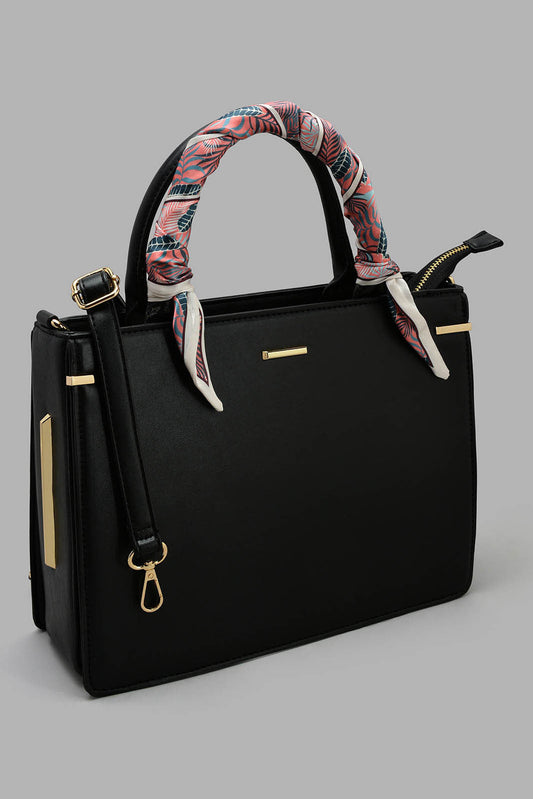 Redtag-Black-Day-Bag-With-Scarf-Category:Bags,-Colour:Black,-Filter:Women's-Accessories,-New-In,-New-In-Women-ACC,-Non-Sale,-S22C,-Section:Women,-Women-Bags-Women-