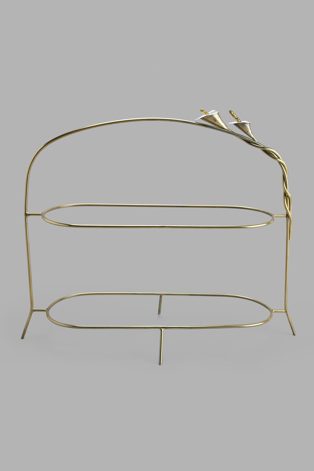 Redtag-Silver-Hammered-Two-Tier-Oval-Dish-With-Gold-Brass-Stand-Serving-Dish-Home-Dining-