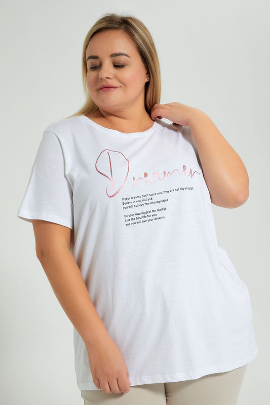 Redtag-White-Graphic-T-Shirt-Colour:White,-Filter:Plus-Size,-LDP-T-Shirts,-New-In,-New-In-LDP,-Non-Sale,-S22B,-Section:Women,-TBL-Women's-