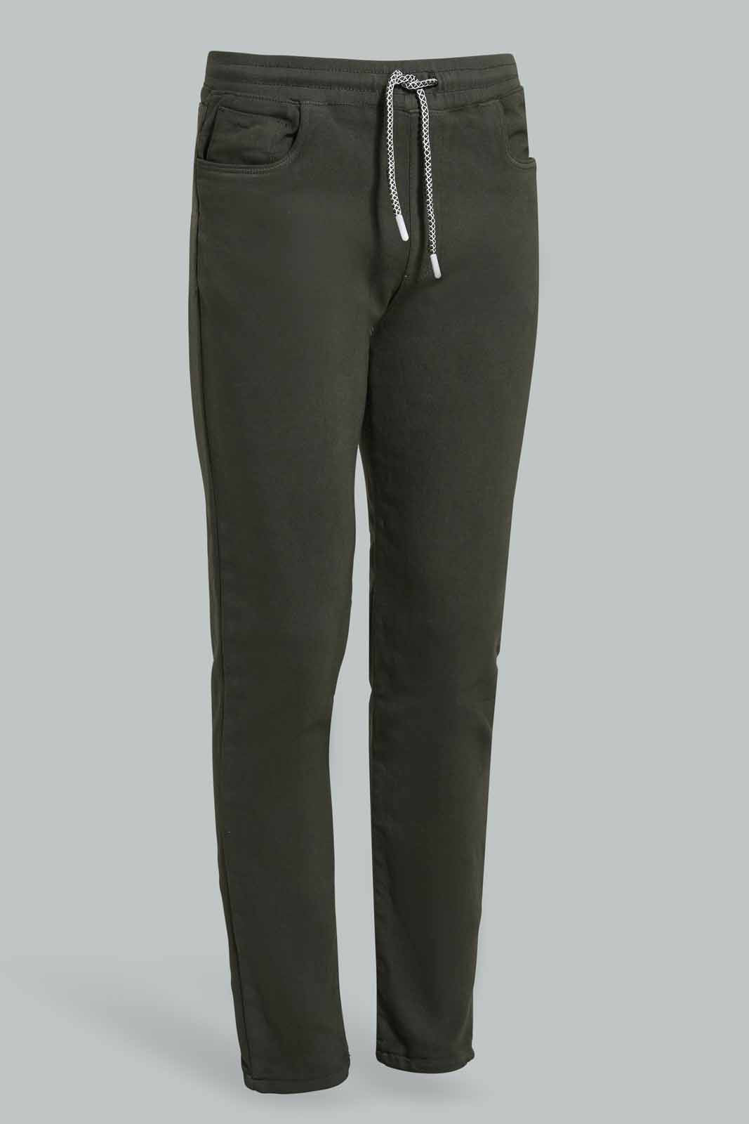 Redtag-Olive-Colored-Knit-Denim-Knit-Denim-Senior-Boys-9 to 14 Years