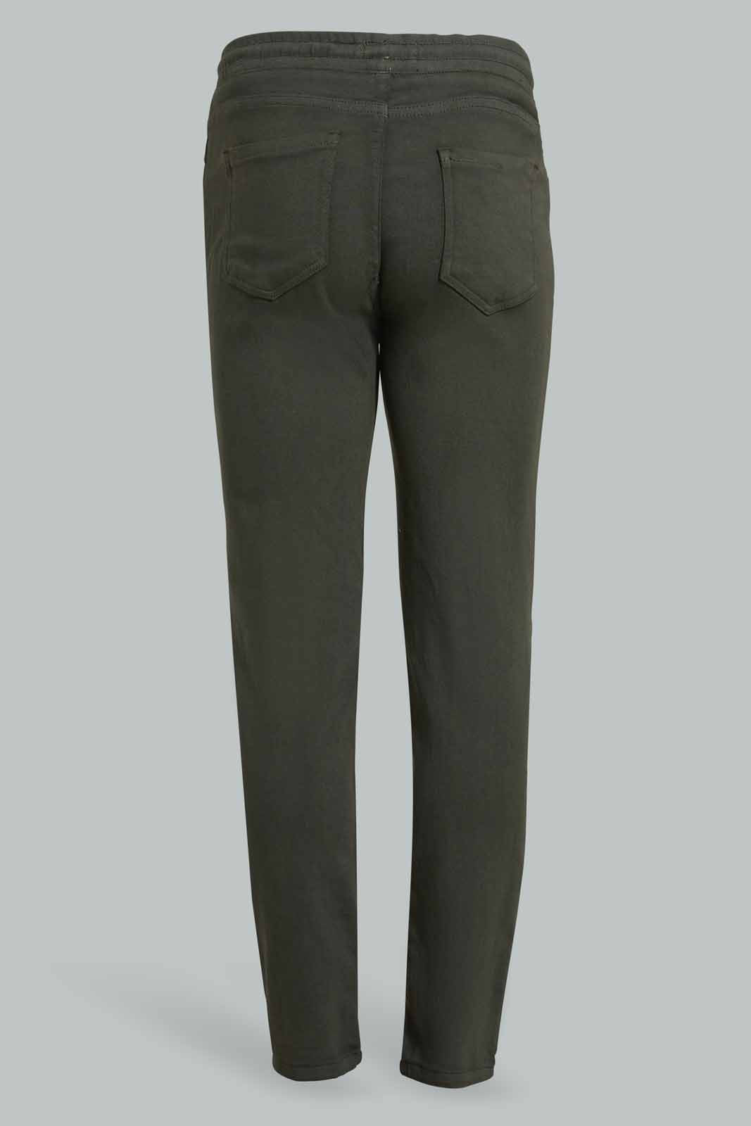 Redtag-Olive-Colored-Knit-Denim-Knit-Denim-Senior-Boys-9 to 14 Years