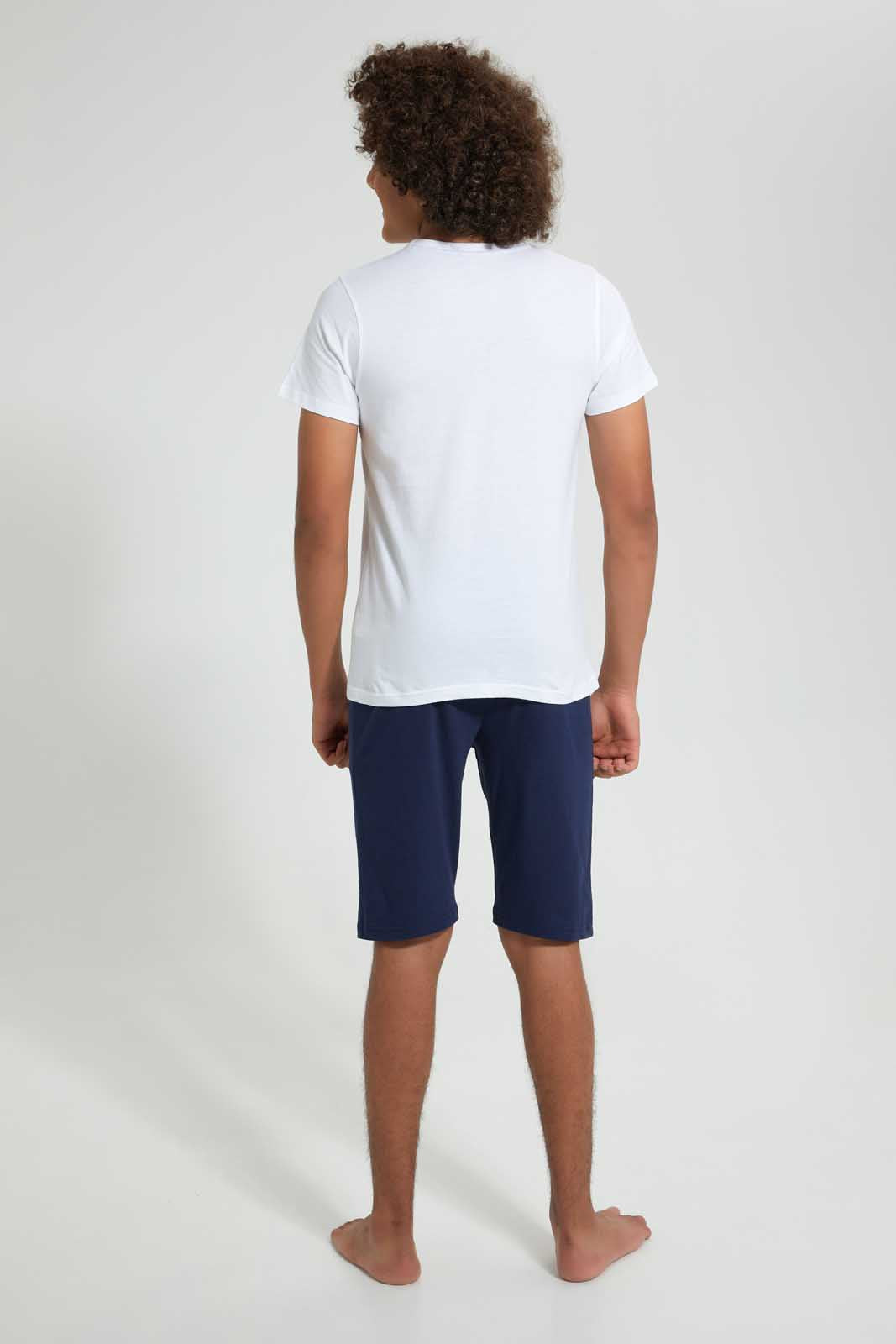Redtag-White-Game-Over-Night-Suit-Pyjama-Sets-Senior-Boys-9 to 14 Years