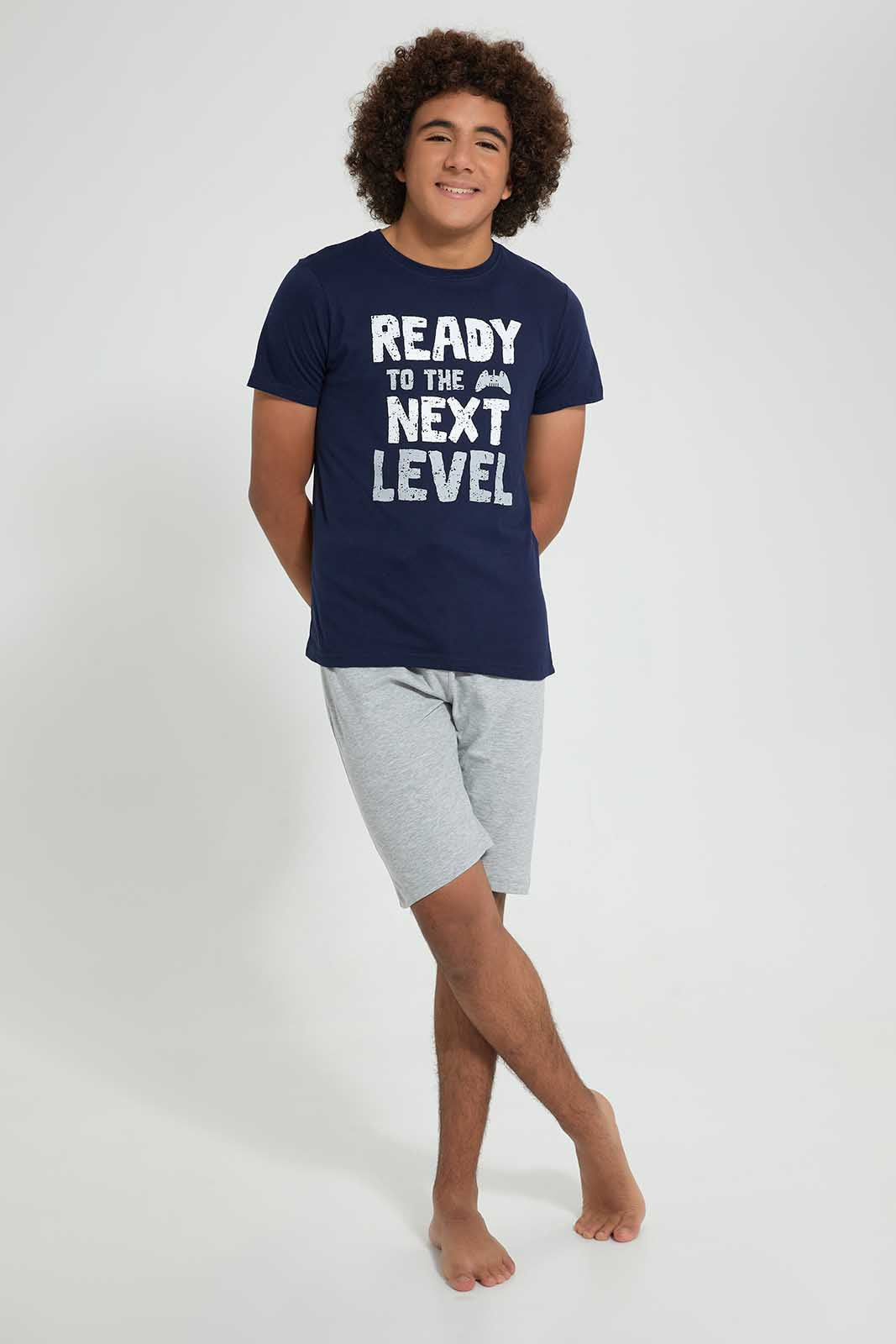 Redtag-Navy-Ready-For-Next-Level-Night-Suit-Pyjama-Sets-Senior-Boys-9 to 14 Years