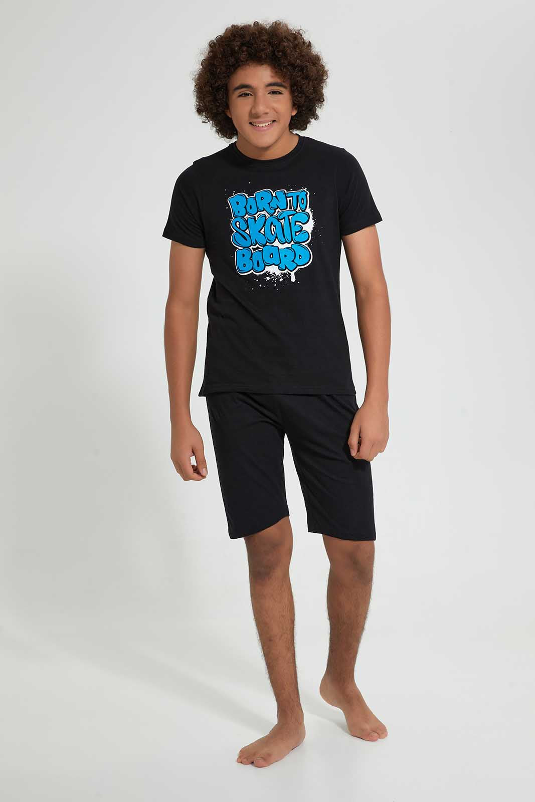 Redtag-Black-Born-To-Skate-Night-Suit-Pyjama-Sets-Senior-Boys-9 to 14 Years