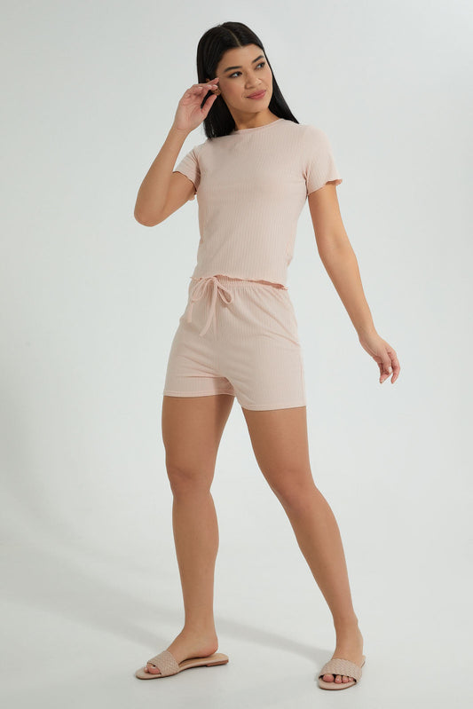 Redtag-Pink-Rib-Shorts-Coord-Colour:Pink,-Filter:Women's-Clothing,-New-In,-New-In-Women,-Non-Sale,-S22B,-Section:Women,-Women-Shorts-Women's-