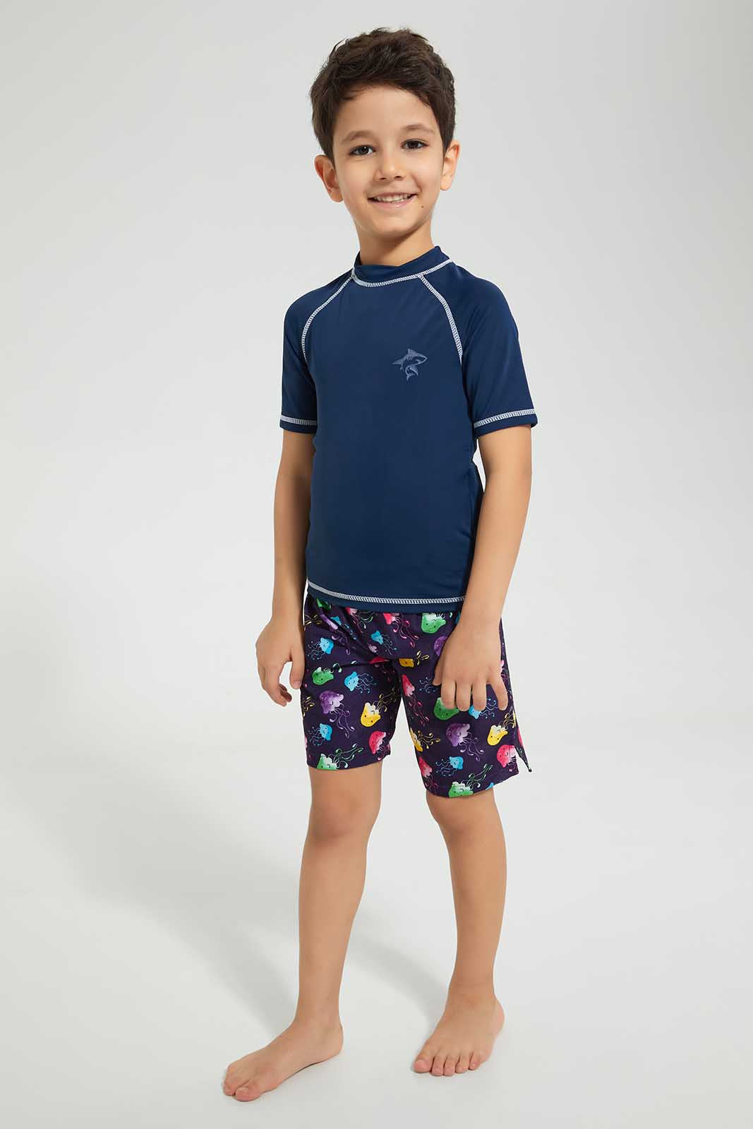 Redtag-Navy-Jellyfish-Swimshort-Swim-Shorts-Boys-2 to 8 Years