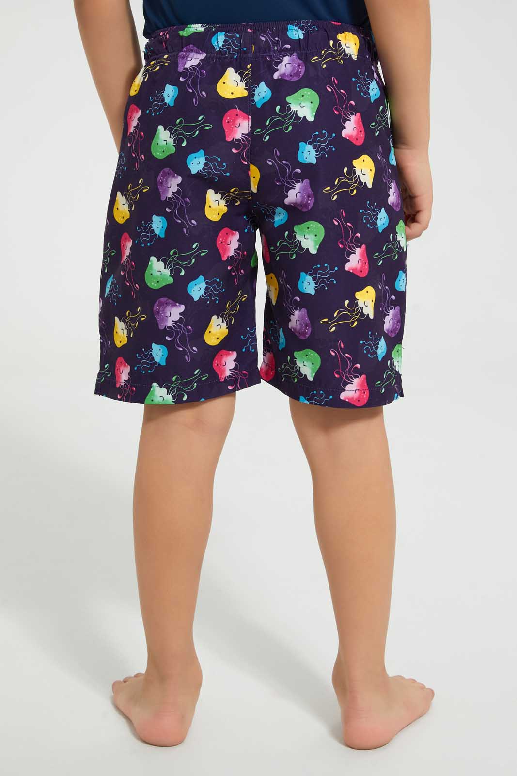 Redtag-Navy-Jellyfish-Swimshort-Swim-Shorts-Boys-2 to 8 Years
