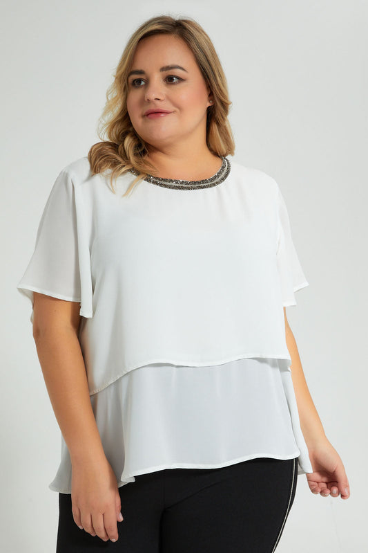Redtag-Ivory-Embroideredellished-Neck-Double-Layer-Blouse-Colour:Ivory,-Filter:Plus-Size,-LDP-Blouses,-New-In,-New-In-LDP,-Non-Sale,-S22B,-Section:Women-Women's-