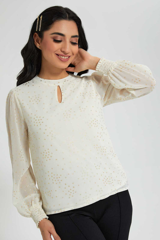 Redtag-Ivory-Allover-Foil-Printed-Blouse-Blouses-Women's-