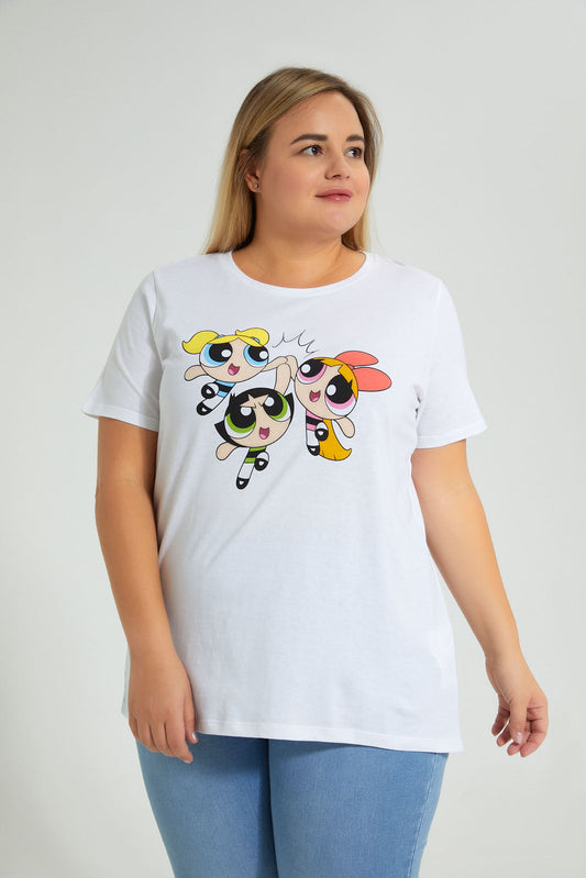 Redtag-White-Powepuff-Character-T-Shirt-Colour:White,-Filter:Plus-Size,-LDP-T-Shirts,-New-In,-New-In-LDP,-Non-Sale,-S22B,-Section:Women,-TBL-Women's-