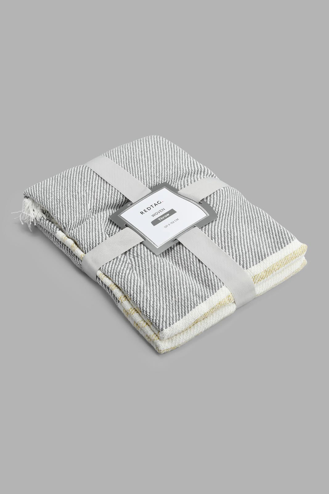 Redtag-Ivory/Blue-Twill-Stripe-Throw-With-Fringles-Throws-Home-Bedroom-