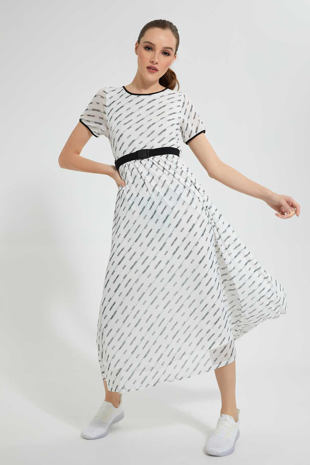 Redtag-White-Printed-Long-Dress-With-Belt-Dresses-Women's-