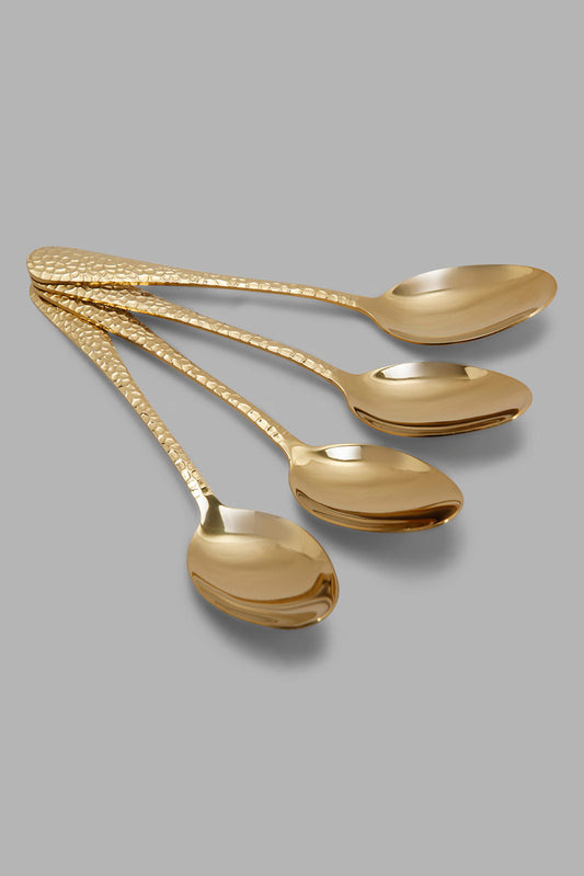 Redtag-Gold-Dinner-Spoon-Hammered-Finish-Set-(4-Piece)-Category:Spoons,-Colour:Gold,-Filter:Home-Dining,-HMW-DIN-Cutlery,-S22C,-Section:Homewares-Home-Dining-