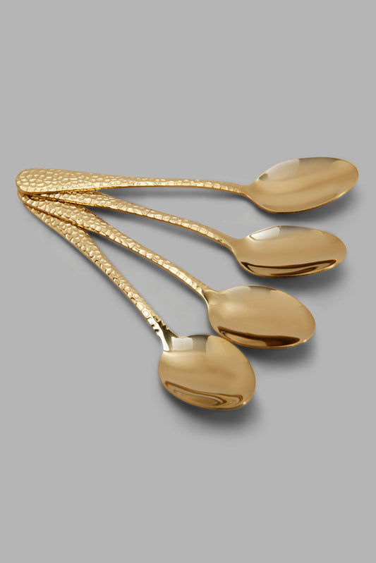 Redtag-Gold-Tea-Spoon-Hammered-Finish-Set-(4-Piece)-Category:Spoons,-Colour:Gold,-Filter:Home-Dining,-HMW-DIN-Cutlery,-Non-Sale,-S22C,-Section:Homewares-Home-Dining-
