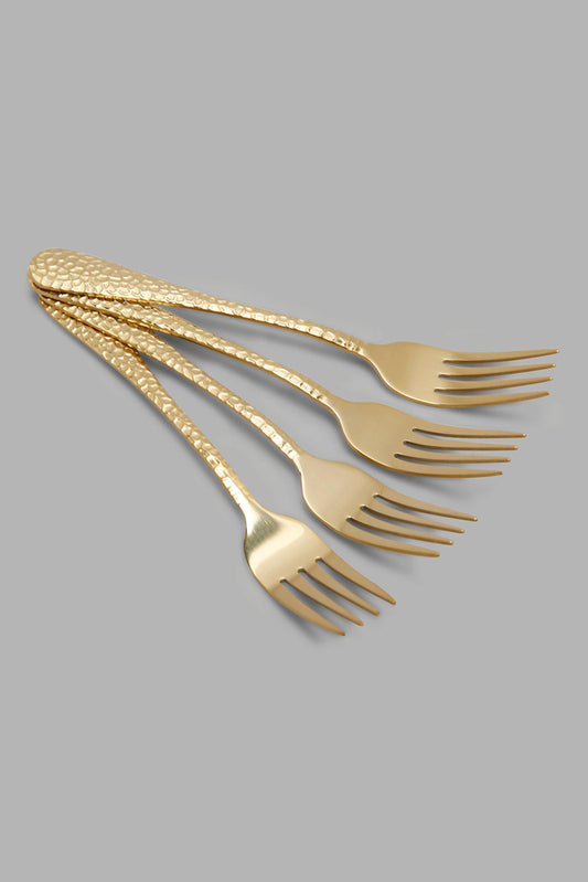 Redtag-Gold-Cake-Fork-Hammered-Finishset-(4-Piece)-Category:Forks,-Colour:Gold,-Filter:Home-Dining,-HMW-DIN-Cutlery,-Non-Sale,-S22C,-Section:Homewares-Home-Dining-