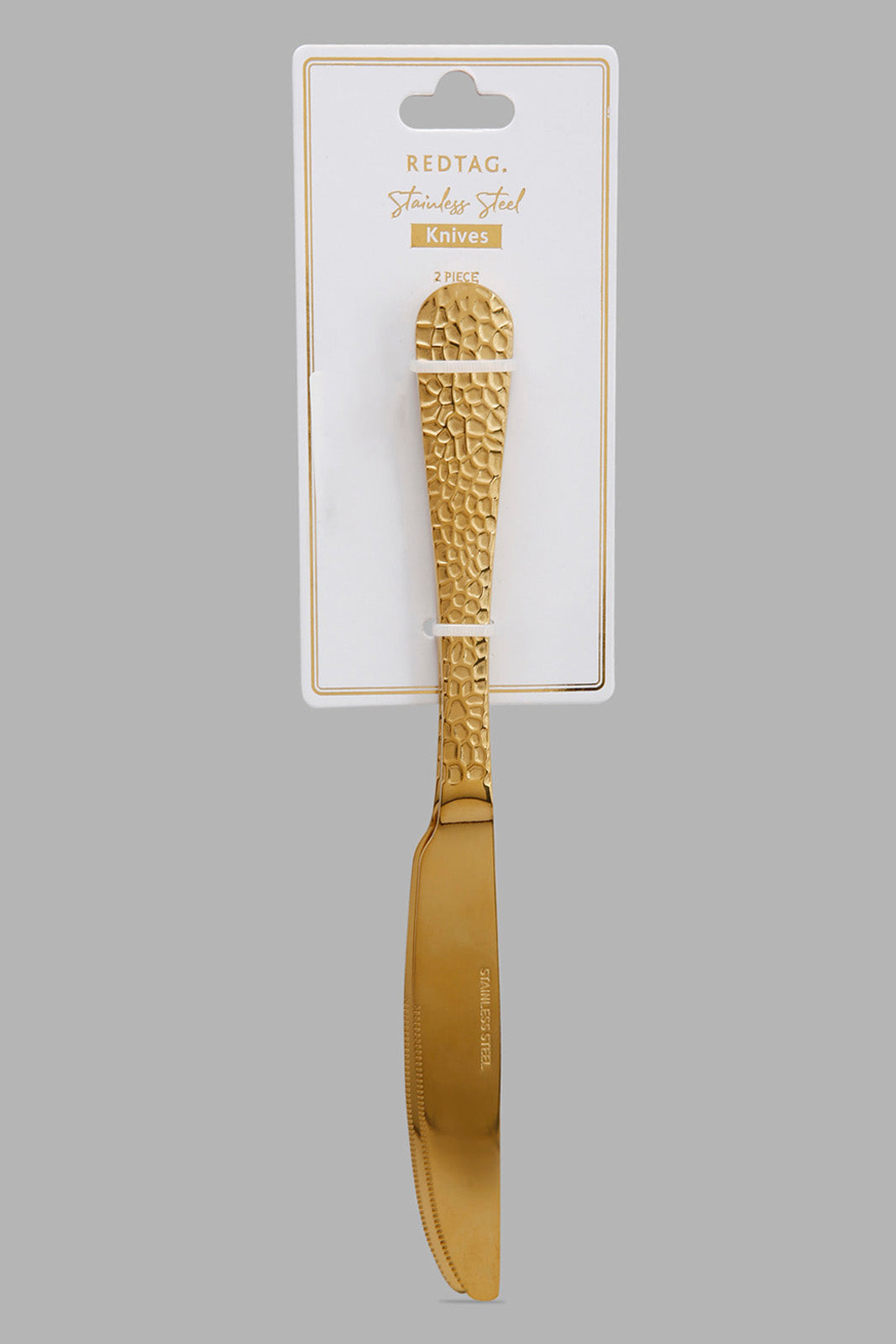 Redtag-Gold-Dinner-Knife-Hammered-Finish-Set-(2-Piece)-Category:Knives,-Colour:Gold,-Filter:Home-Dining,-HMW-DIN-Cutlery,-Non-Sale,-S22C,-Section:Homewares-Home-Dining-