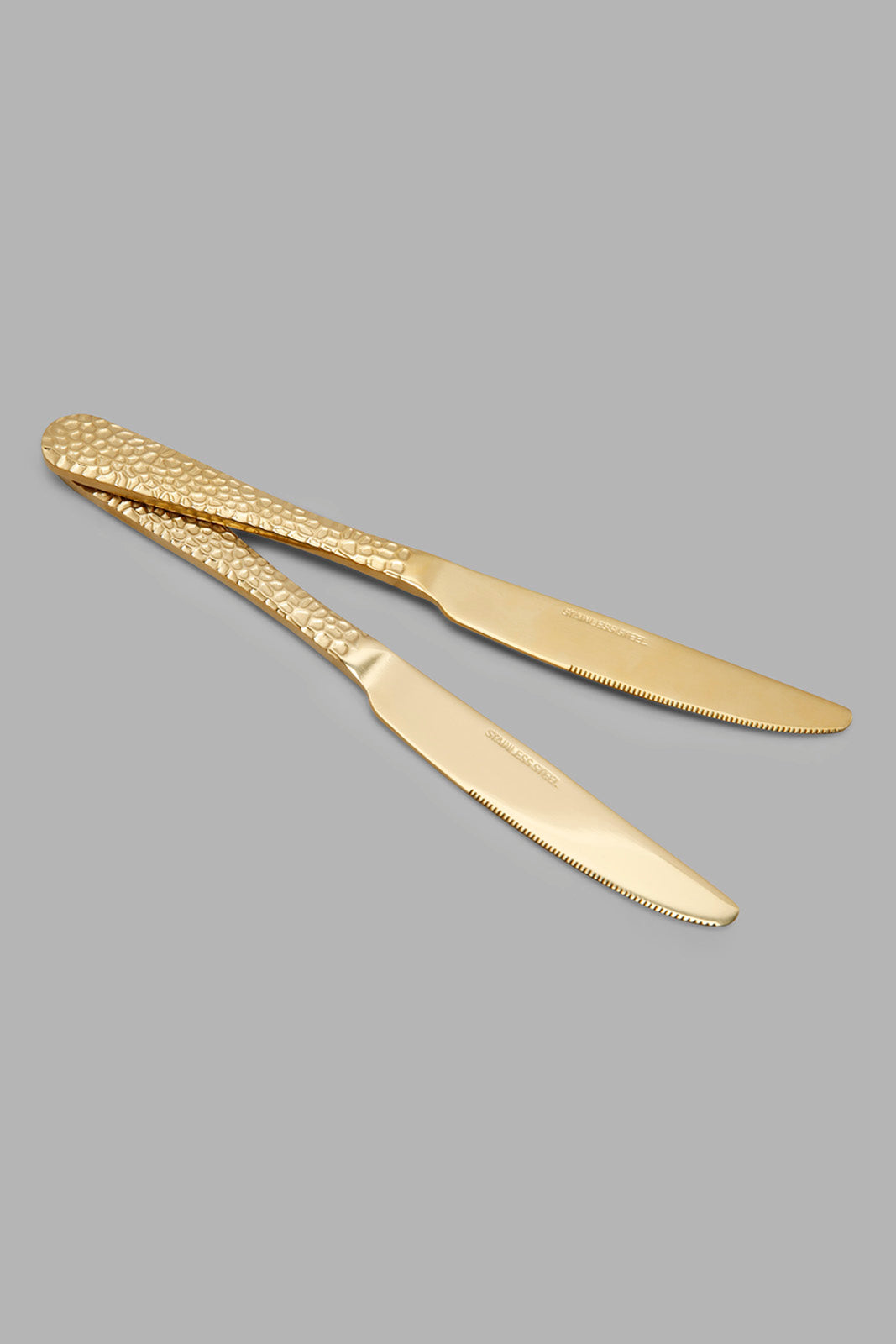 Redtag-Gold-Dinner-Knife-Hammered-Finish-Set-(2-Piece)-Category:Knives,-Colour:Gold,-Filter:Home-Dining,-HMW-DIN-Cutlery,-Non-Sale,-S22C,-Section:Homewares-Home-Dining-
