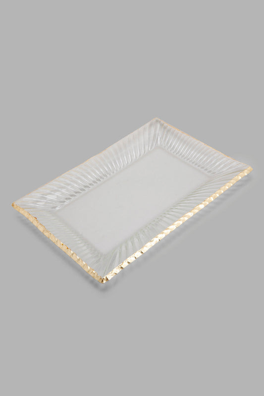 Redtag-Clear-Glass-Rectangle-Platter-With-Gold-Rim-Category:Plates,-Colour:Gold,-Deals:New-In,-Filter:Home-Dining,-HMW-DIN-Serveware,-New-In-HMW-DIN,-Non-Sale,-Section:Homewares,-W22A-Home-Dining-