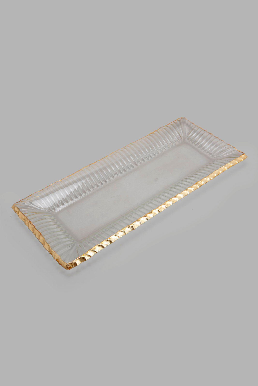 Redtag-Clear-Glass-Rectangle-Platter-With-Gold-Rim-Category:Plates,-Colour:Gold,-Deals:New-In,-Filter:Home-Dining,-HMW-DIN-Serveware,-New-In-HMW-DIN,-Non-Sale,-Section:Homewares,-W22A-Home-Dining-