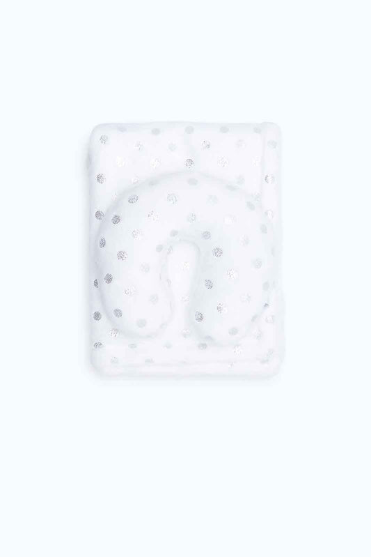 White Polka Dotted Blanket With Baby Pillow (2 Piece)