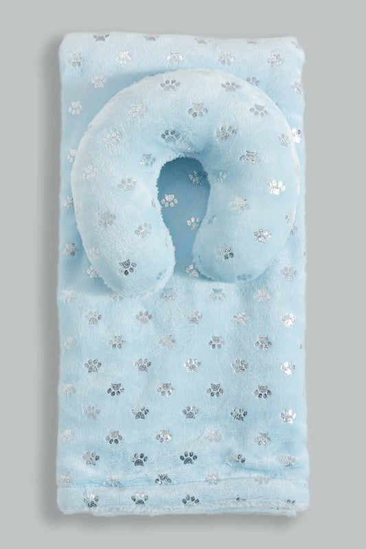 Blue Sherpa Blanket With Baby Pillow (2 Piece)