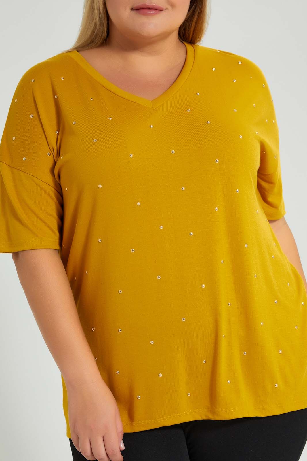 Redtag-Yellow-Allover-Studs-T-Shirt-Colour:Yellow,-Filter:Plus-Size,-LDP-T-Shirts,-New-In,-New-In-LDP,-Non-Sale,-S22B,-Section:Women-Women's-
