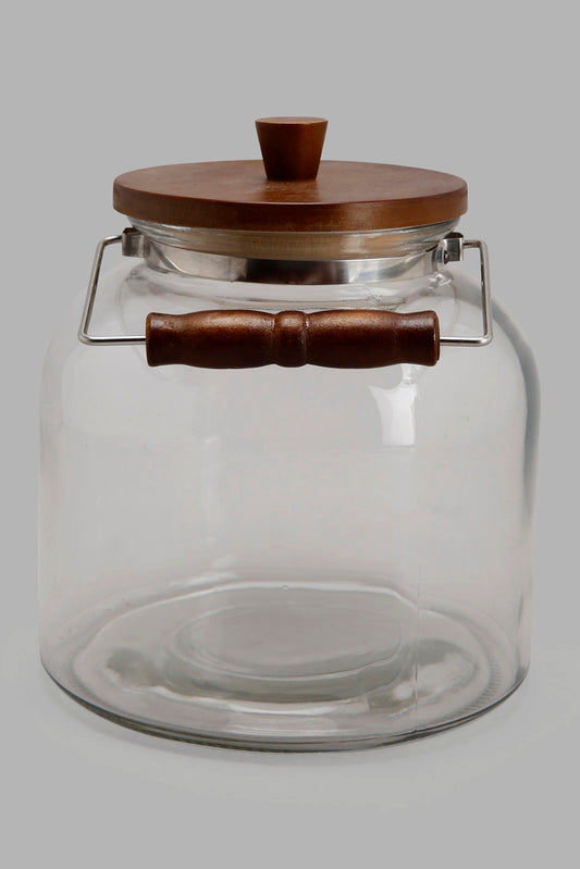Redtag-Clear-Glass-Canister-With-Handle-(Small)-Category:Canisters-And-Jars,-Colour:White,-Deals:New-In,-Filter:Home-Dining,-HARMONY,-HMW-DIN-Storage,-New-In-HMW-DIN,-Non-Sale,-Section:Homewares,-W22O-Home-Dining-