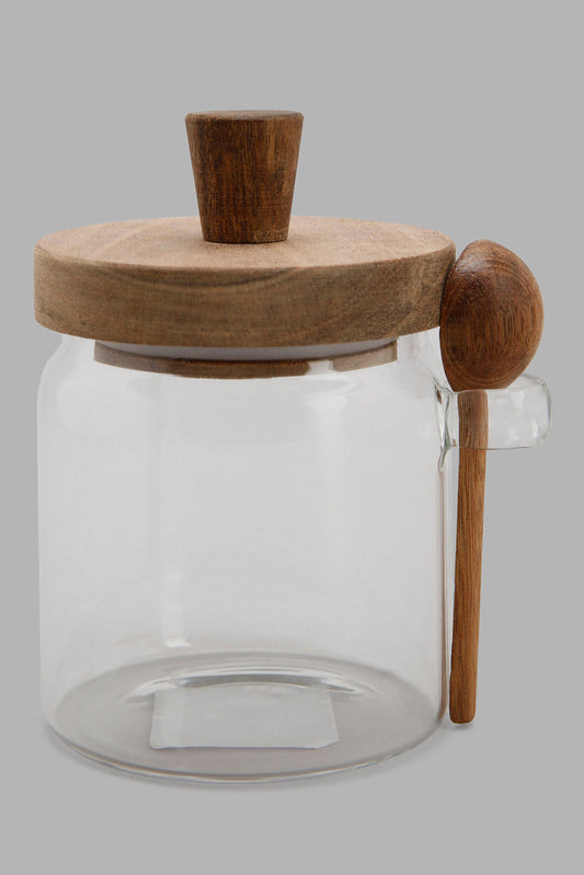Redtag-Borosilicate-Glass-Jar-With-Lid-And-Spoon-(Small)-Category:Canisters-And-Jars,-Colour:White,-Deals:New-In,-Filter:Home-Dining,-HARMONY,-HMW-DIN-Storage,-New-In-HMW-DIN,-Non-Sale,-Section:Homewares,-W22O-Home-Dining-