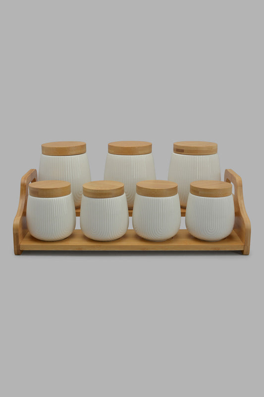 Redtag-White-Stripe-Canister-Set-Wiith-Stand-(8-Piece)-Category:Canisters-And-Jars,-Colour:White,-Filter:Home-Dining,-HMW-DIN-Storage,-New-In,-New-In-HMW-DIN,-Non-Sale,-S22C,-Section:Homewares-Home-Dining-