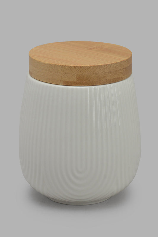 Redtag-White-Stripe-Embossed-Canister-(Medium-)-Category:Canisters-And-Jars,-Colour:White,-Filter:Home-Dining,-HMW-DIN-Storage,-New-In,-New-In-HMW-DIN,-Non-Sale,-S22C,-Section:Homewares-Home-Dining-