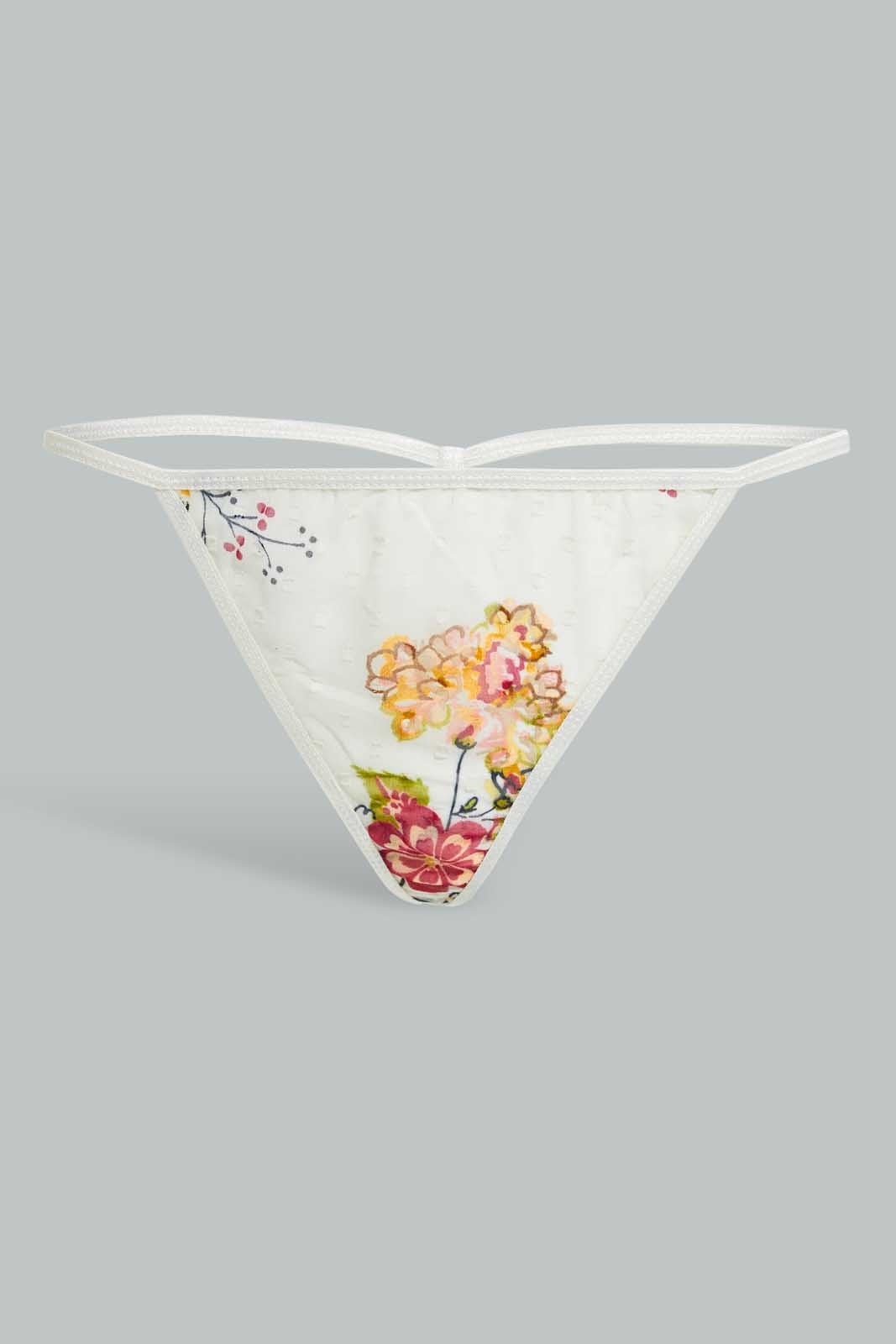 Redtag-Off-White-Floral-Printed-Babydoll-With-Thong-Babydolls-Women's-