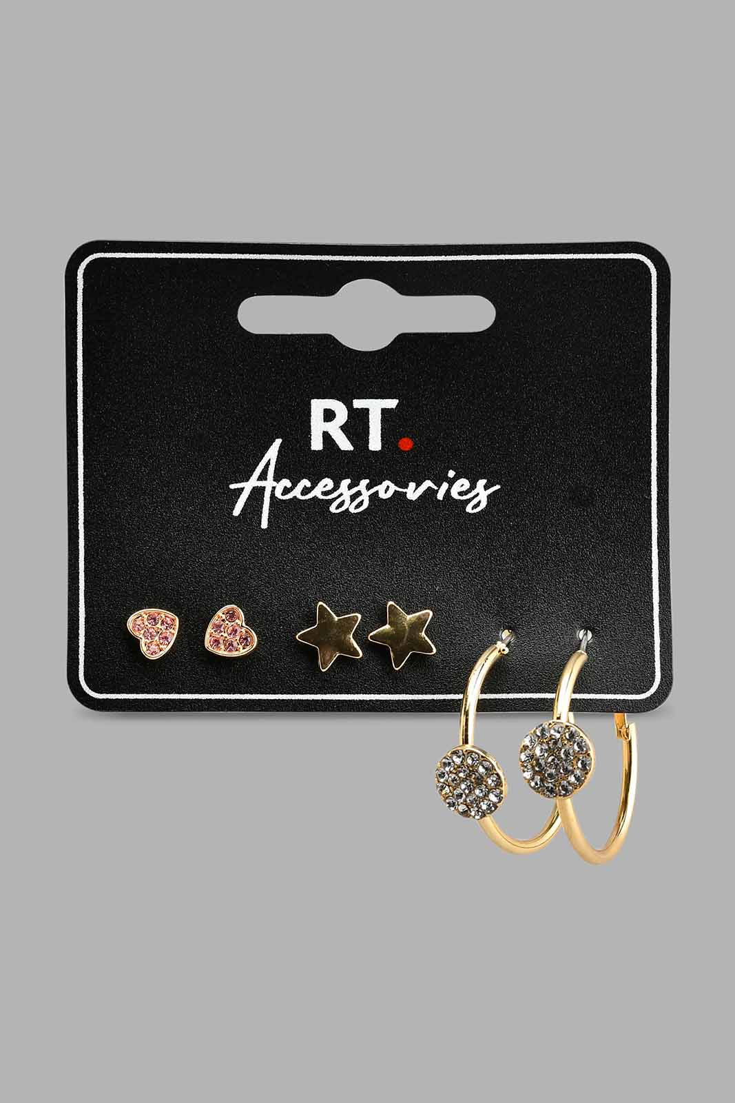 Redtag-Gold-Earrings-Set-(3-Piece)-Colour:Gold,-Filter:Women's-Accessories,-New-In,-New-In-Women-ACC,-Non-Sale,-S22A,-Women-Jewellery-Women-