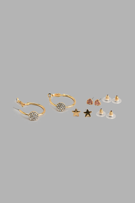 Redtag-Gold-Earrings-Set-(3-Piece)-Colour:Gold,-Filter:Women's-Accessories,-New-In,-New-In-Women-ACC,-Non-Sale,-S22A,-Women-Jewellery-Women-