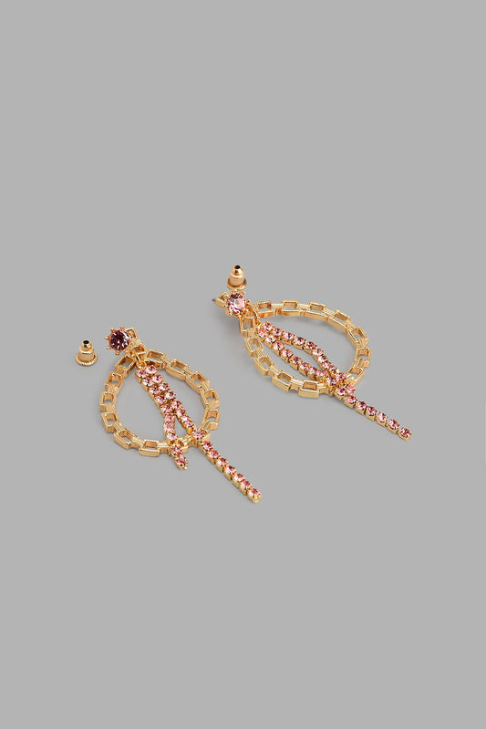 Redtag-Gold-Earrings-With-Chains-Colour:Gold,-Filter:Women's-Accessories,-New-In,-New-In-Women-ACC,-Non-Sale,-S22A,-Women-Jewellery-Women-