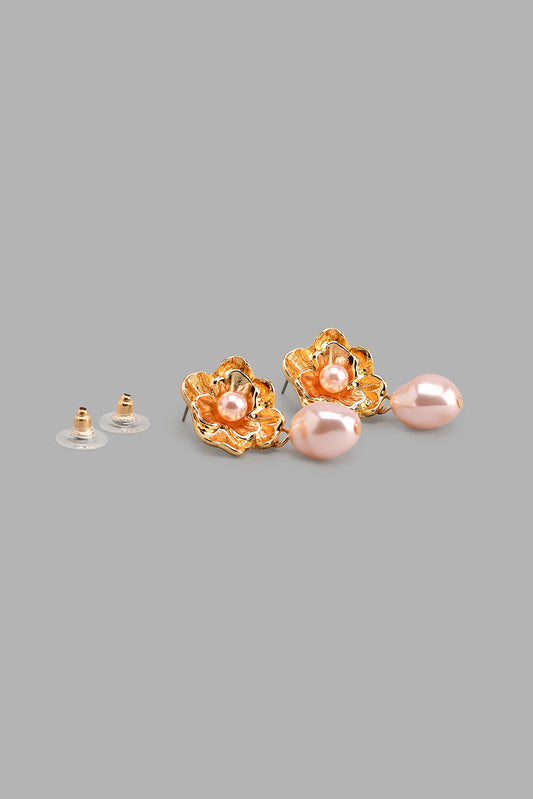 Redtag-Gold-Earrings-With-Pearls-Colour:Gold,-Filter:Women's-Accessories,-New-In,-New-In-Women-ACC,-Non-Sale,-S22A,-Women-Jewellery-Women-
