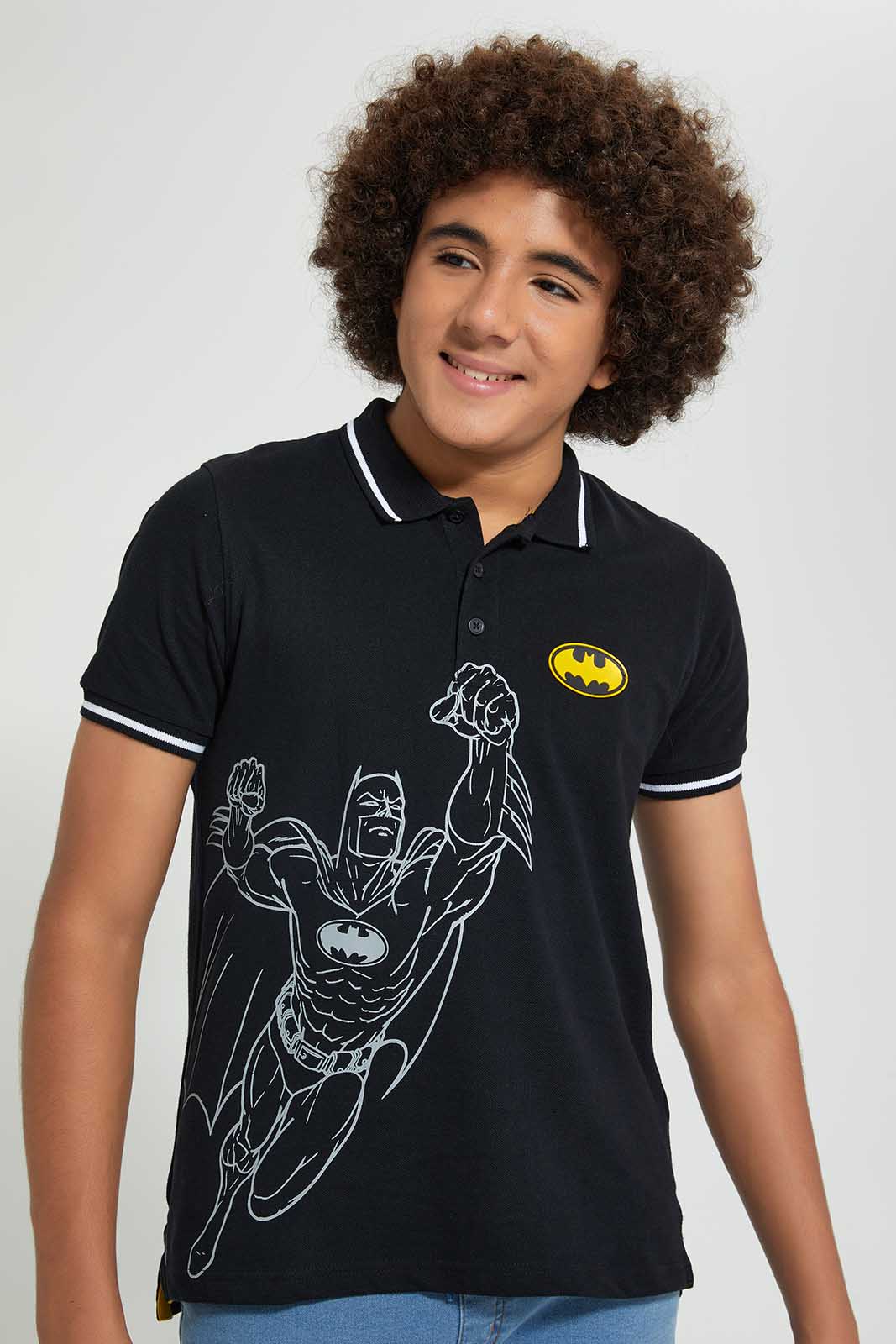 Redtag-Black-Batman-Polo-Polo-Shirts-Senior-Boys-9 to 14 Years