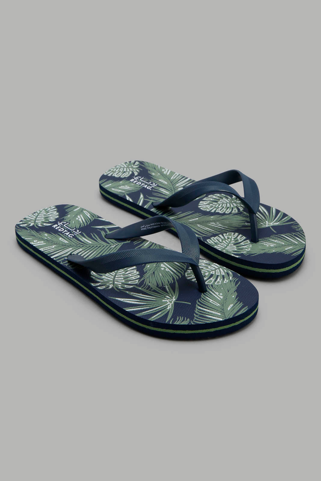Redtag-Blue-Leaf-Print-Flip-Flop--Senior-Boys-5 to 14 Years