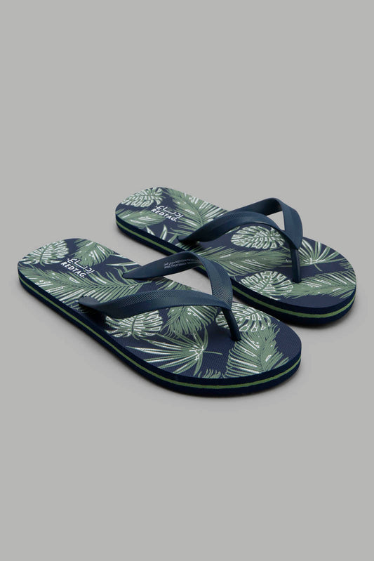Redtag-Blue-Leaf-Print-Flip-Flop--Senior-Boys-5 to 14 Years