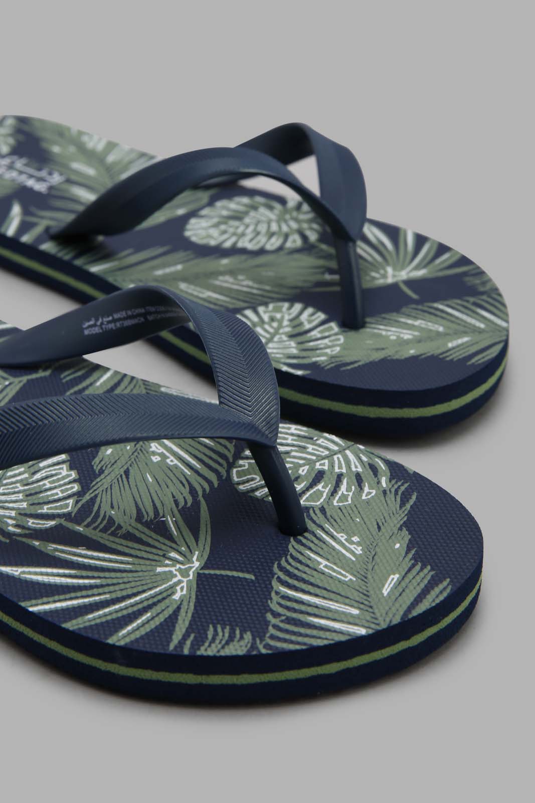 Redtag-Blue-Leaf-Print-Flip-Flop--Senior-Boys-5 to 14 Years